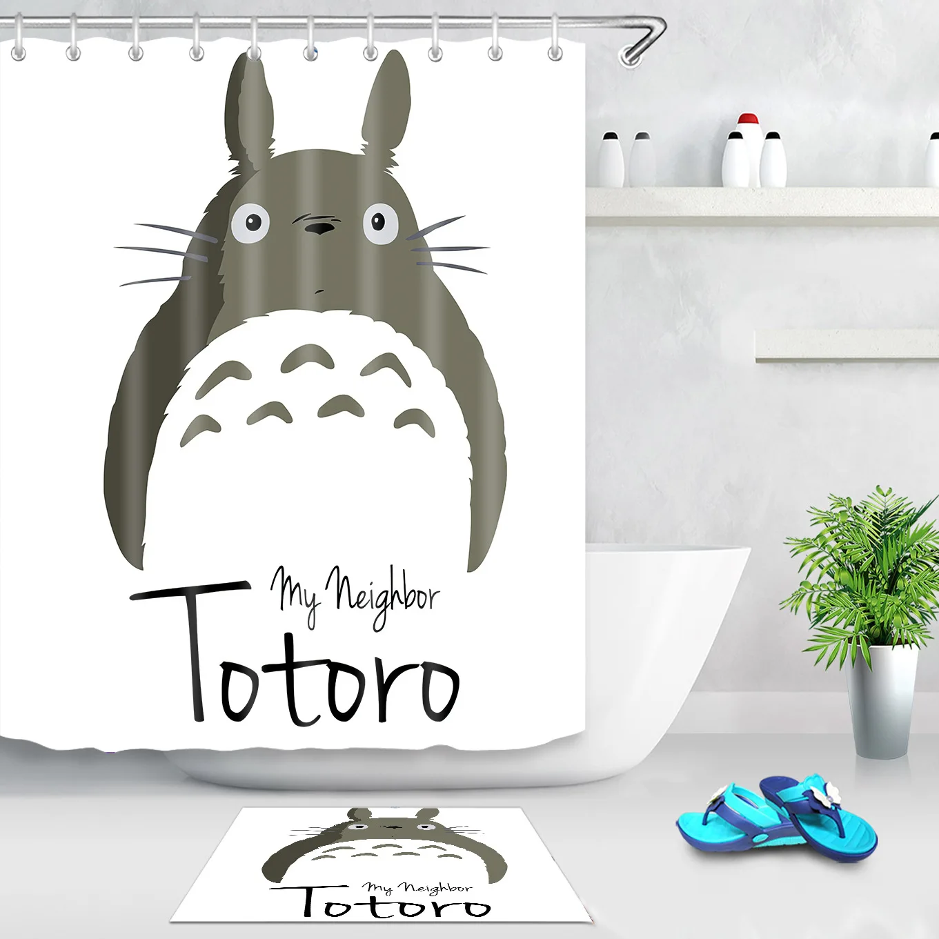 

Cute Design My Neighbor Totoro Washable Printed Fabric Shower Curtain Decorative Curtains for Bathroom Kitchen, As color card