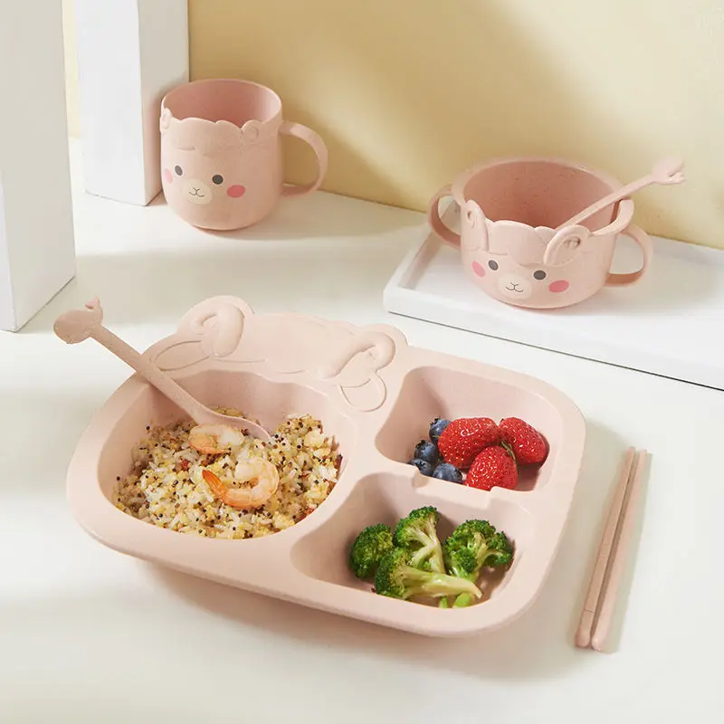 

2021 New 6pcs Sheep Shape Baby Feeding Plate Kid Separate Dinner Plate Set, As the picture