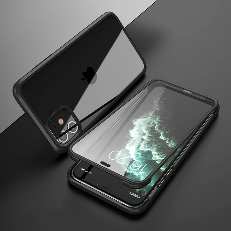 

Double 9H Tempered Glass TPU Hybrid For iPhone 11 Buckle Case Anti-fingerprint Two Face Glass Case For iPhone XR Shockproof Case