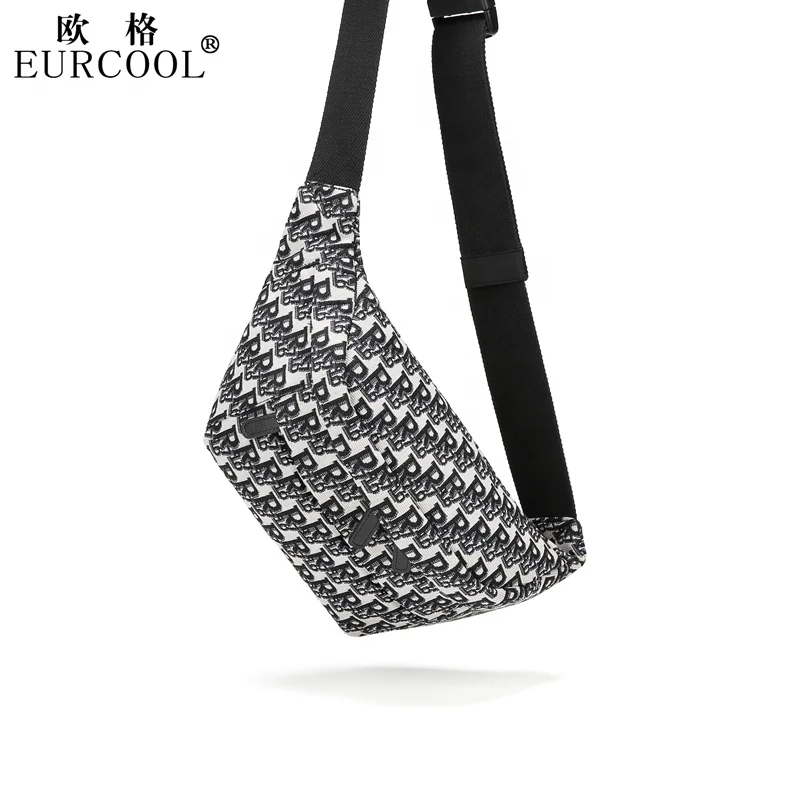 

Eurcool Fashionable Unisex Leisure Custom Fanny Pack Chest Crossbody Phone Sling Bag Canvas, Black + beige