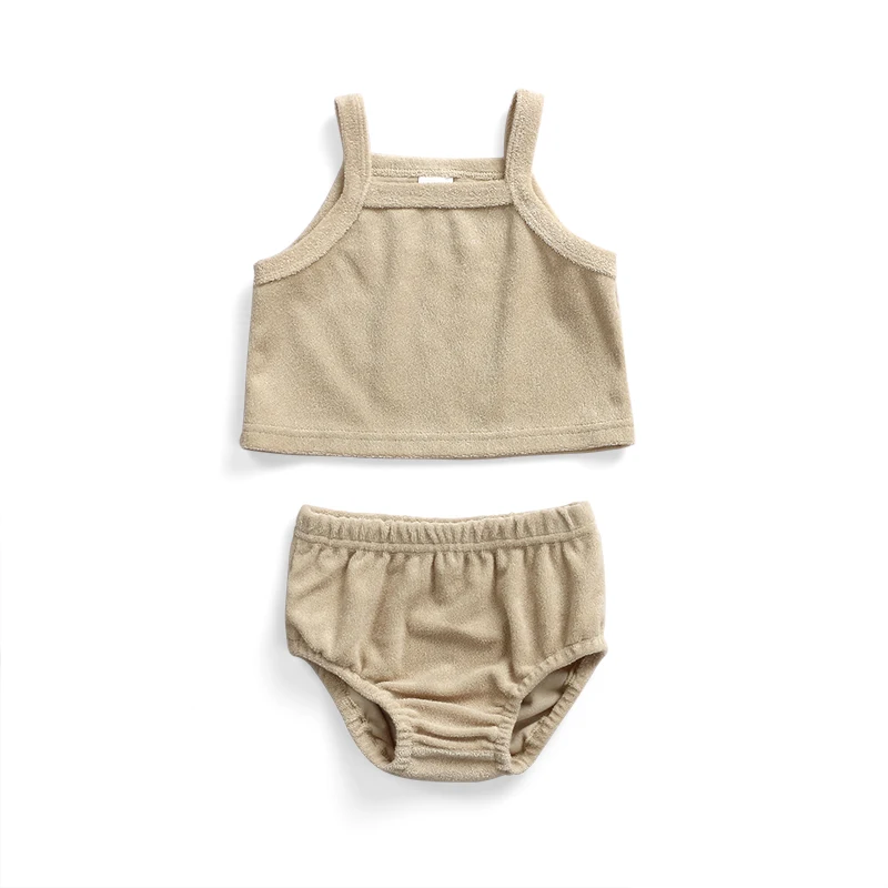 

Hot Sale Summer Sleeveless Baby Clothing Kids Children Terry Outfit Clothing Sets