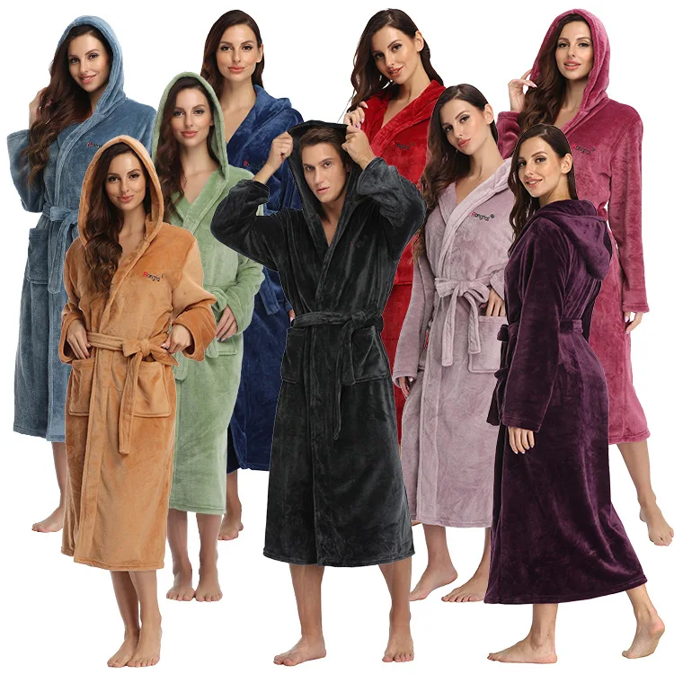 

autumn and winter nightgown women and men pajamas flannel hooded Bath Robe Home wear sleepwear, Gray