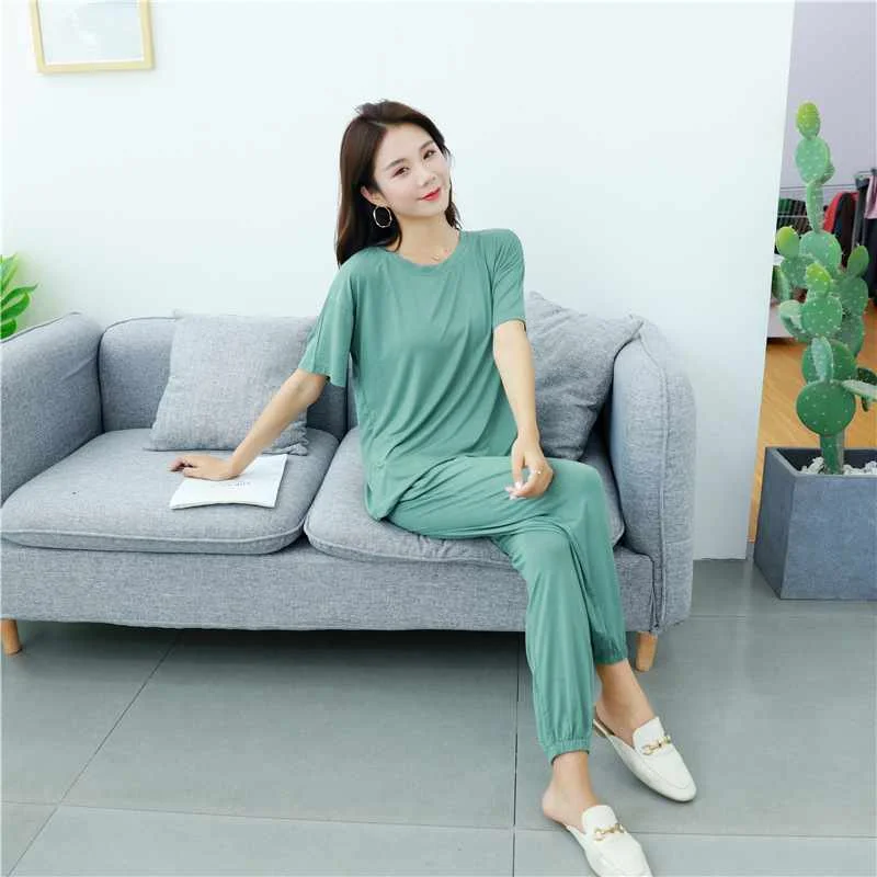 

Japanese spring and autumn women's modal sleepwear set large size home service loose two piece set summer sleepwear for women s, Required