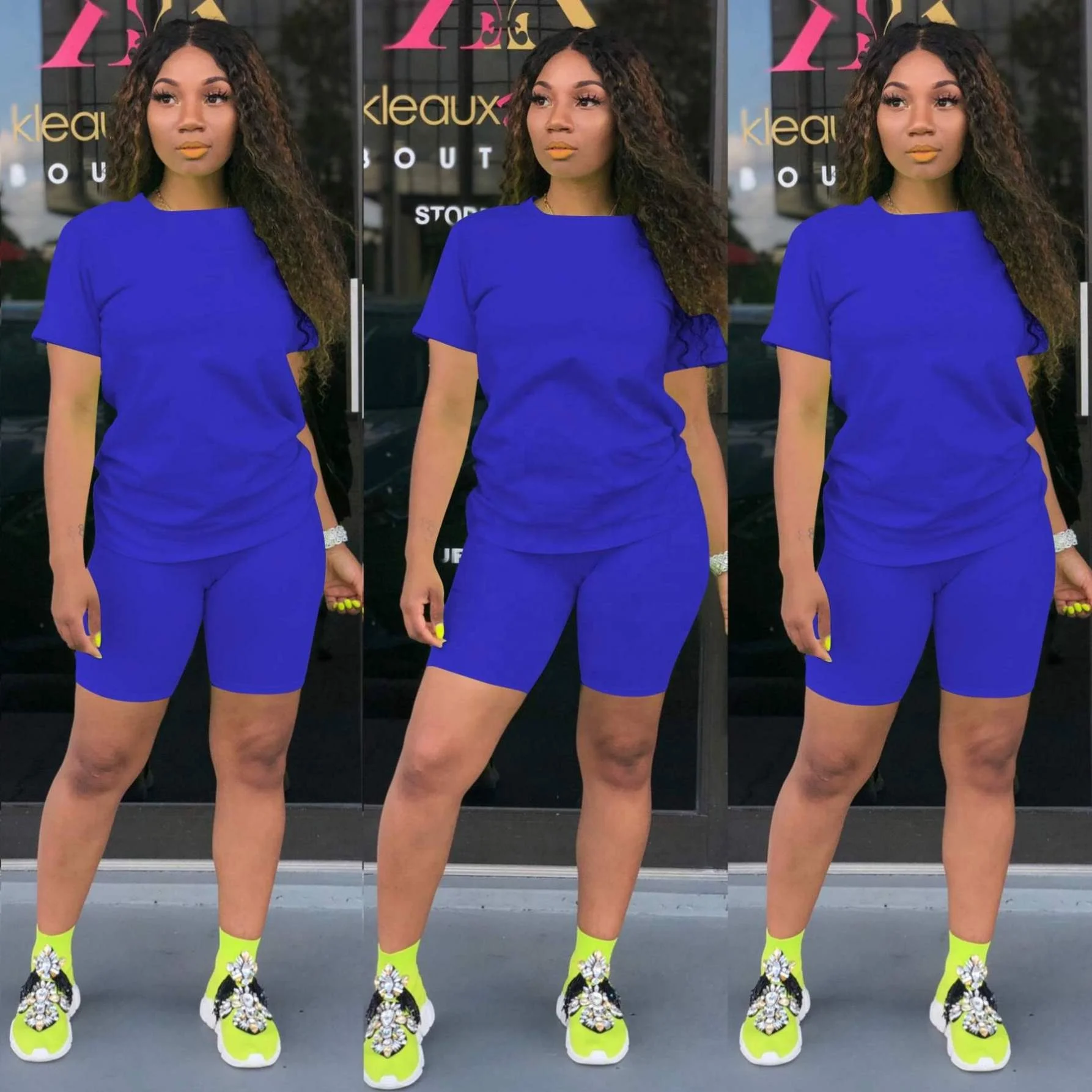 

VOOGUE Summer Tracksuit Sport Womens Bodycon Solid Color Pieces Outfits Two Piece Set