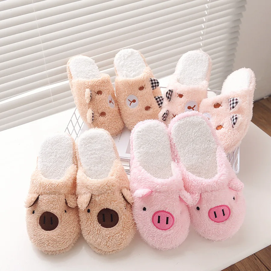 

Cute Cartoon Animal Pattern Indoor Soft Bottom Plush Cotton Slippers