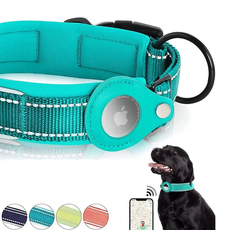 

Best Selling Durable Comfortable Reflective Nylon Airtag Dog Collar with Airtag Tracker Case, Green,blue,black,orange