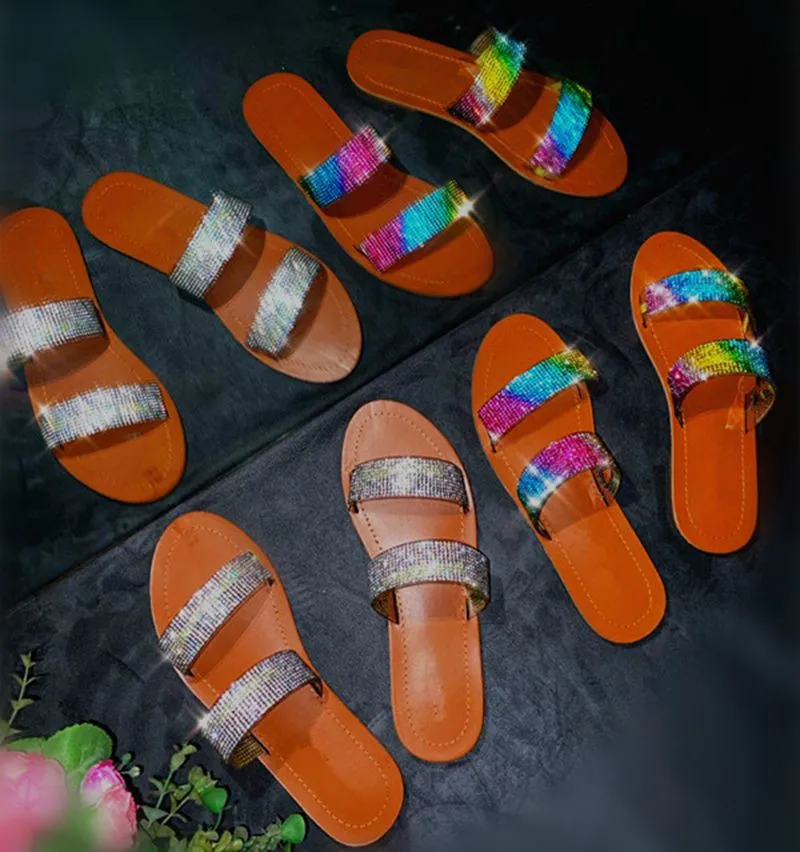 

Rainbow Colorful diamond slippers for women fashionable designers shoes for ladies women slides footwear sandals