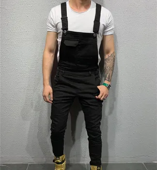black ripped overalls mens