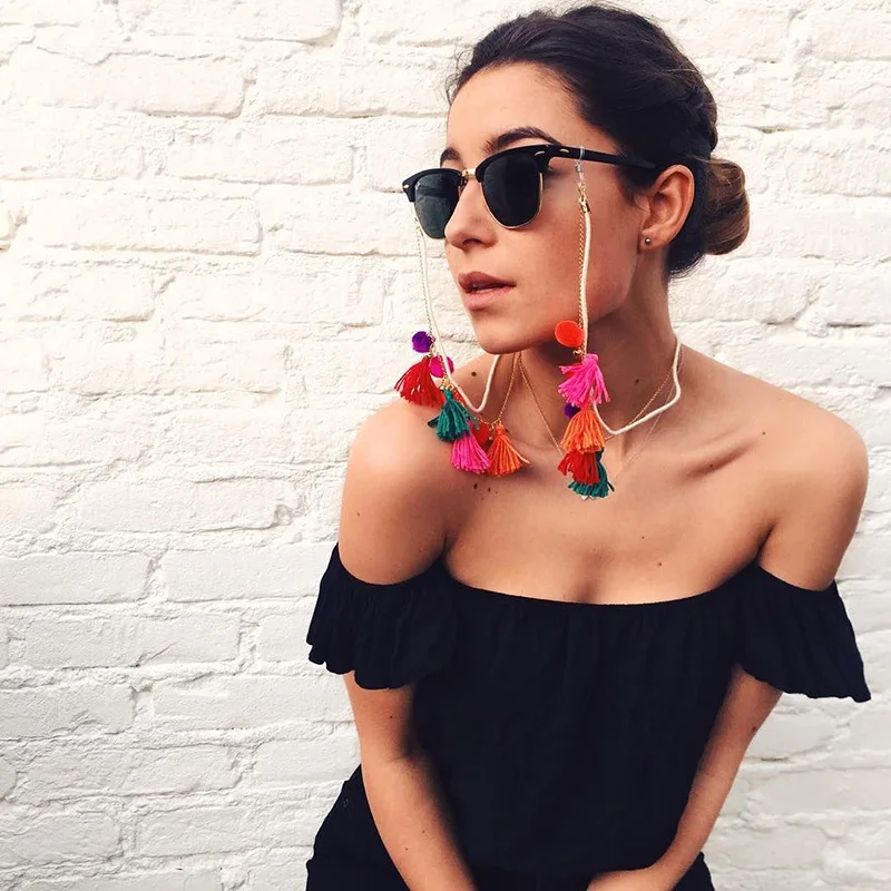 

Bohemian ethnic style tassel glasses chain headset anti lost chain creative colorful sunglasses fashion accessories, Color