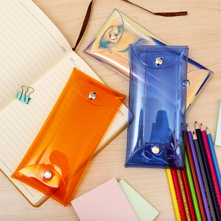 
PVC multi color transparent with double buckle pen case 