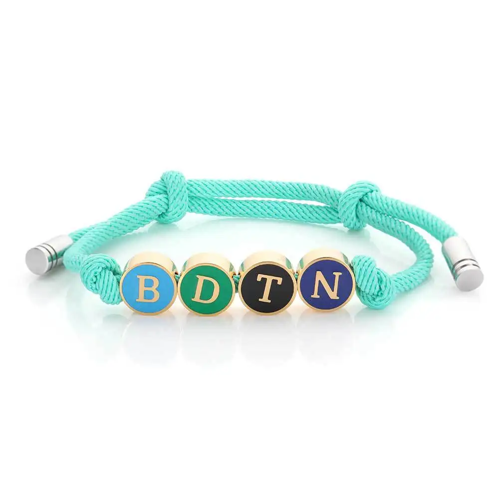 

Stainless steel custom beaded hip Hop lovers Boudoir colorful braid adjustable cute creative design INS Letters name bracelet