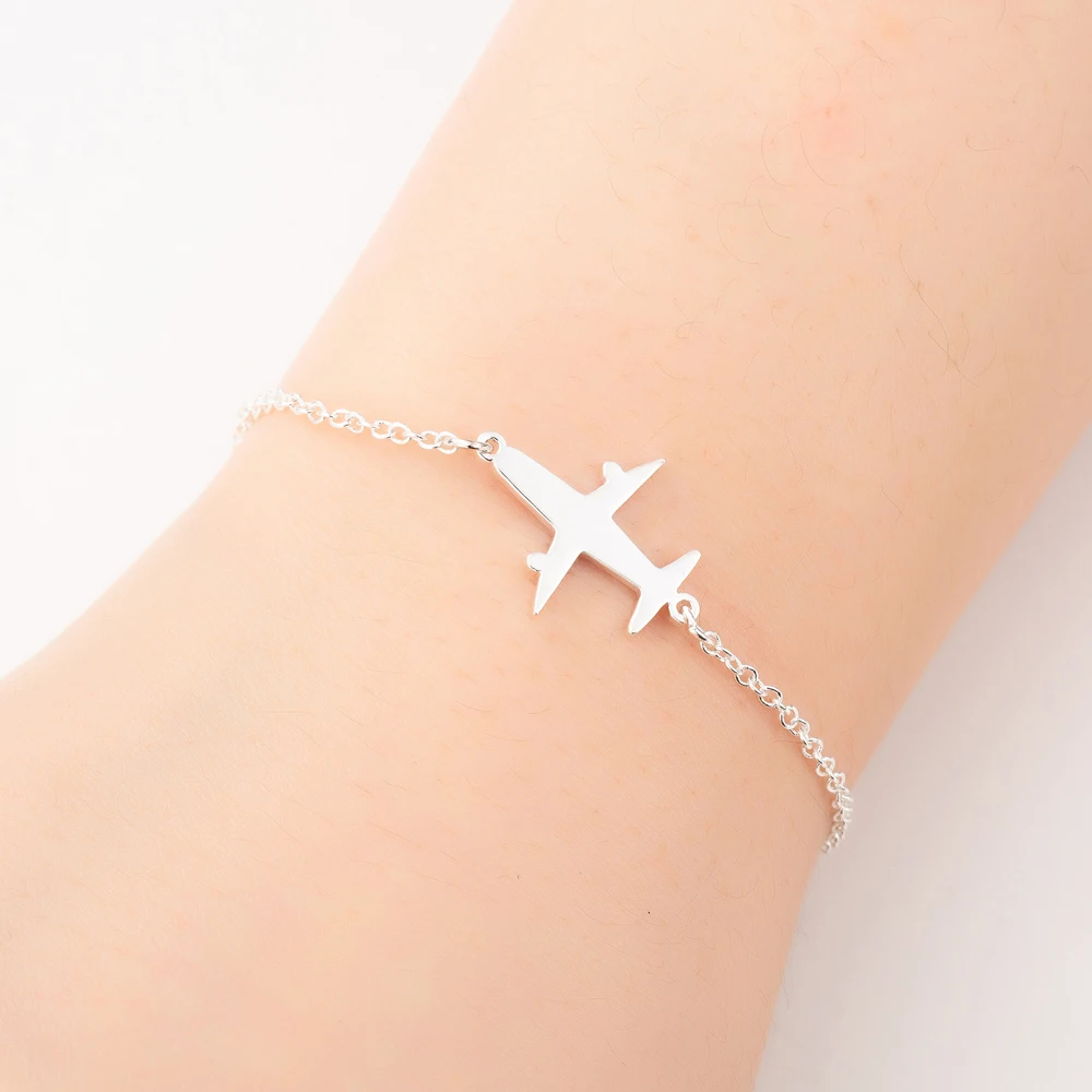 

Stainless Steel Plane Charm Bracelets Girls Cute Airplane Chain Adjustable Outdoor Travel Jewelry Women Accessories