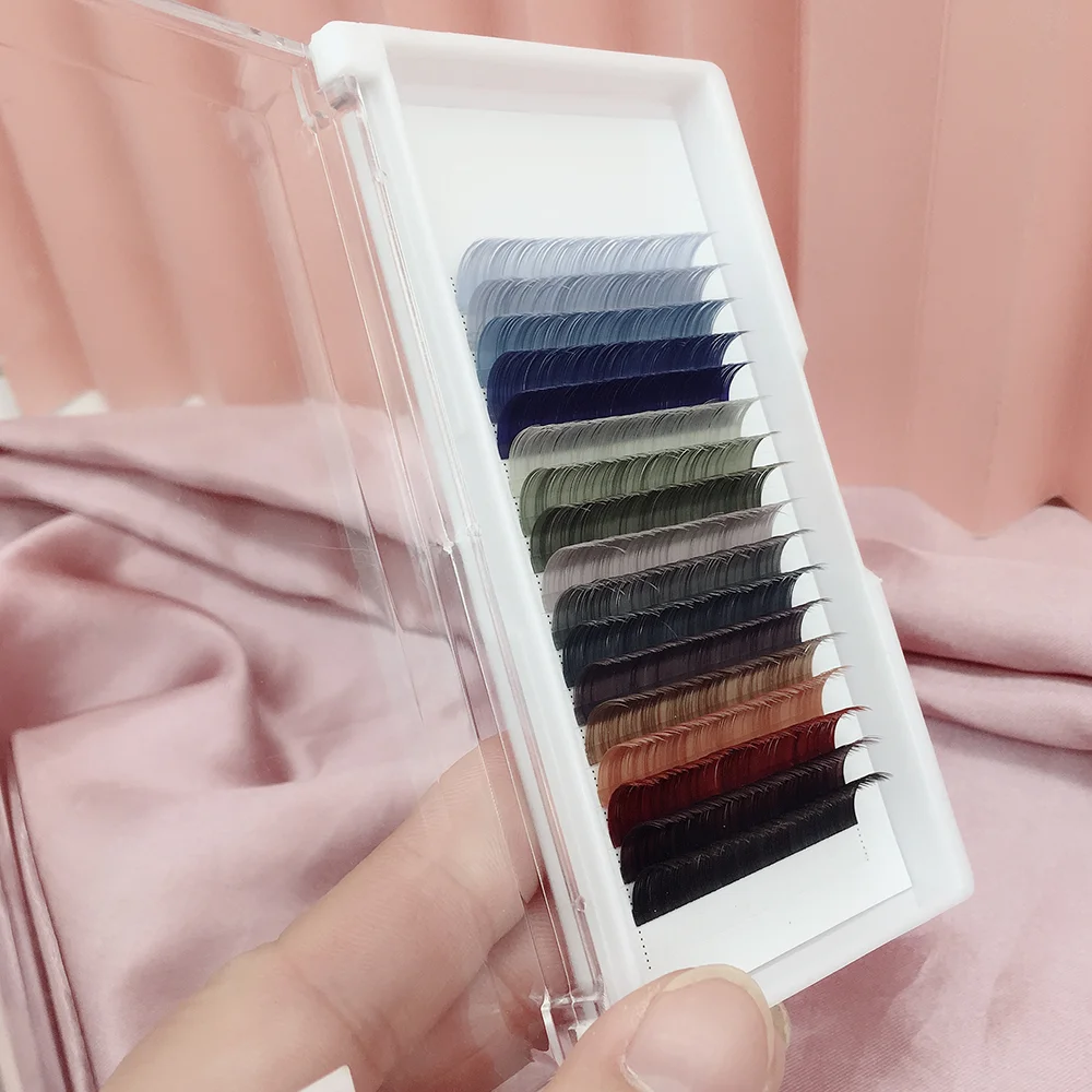 

Custom Private logo colorful flat ellipse lashes matte 0.15 0.20 eyelash extension tray color ellipse flat las extension supplie