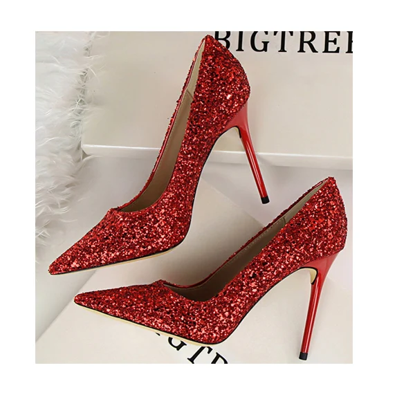 

Beautiful Glitter Pointed Toe High Heel Sandals For Lady Tacones altos