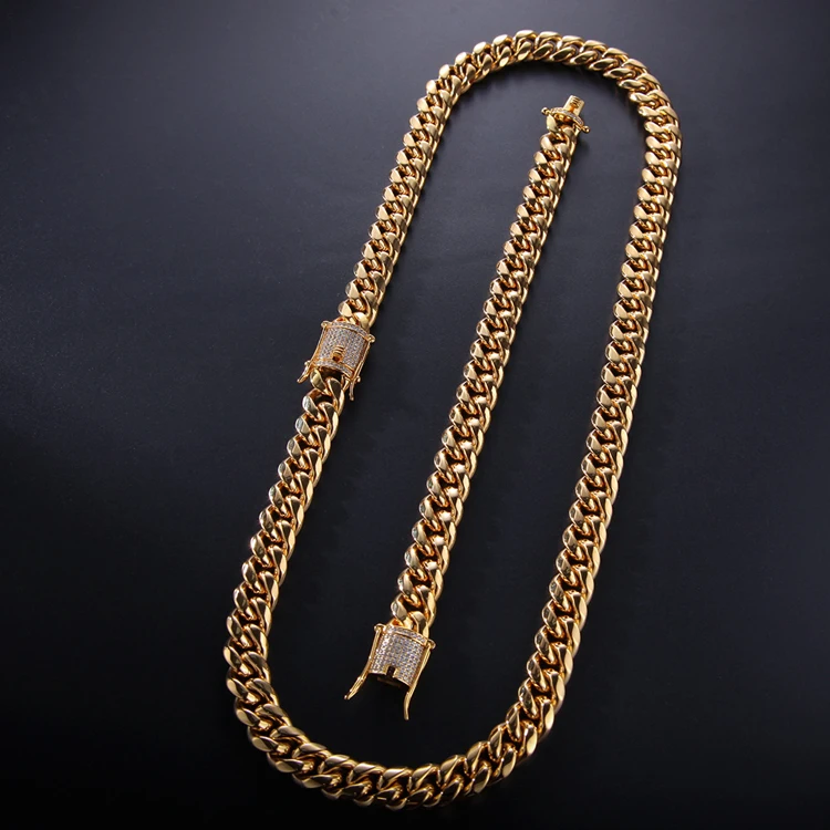 

GZYS JEWELRY Wholesale Hip Hop Stainless Steel Gold Miami Cuban Link Chain