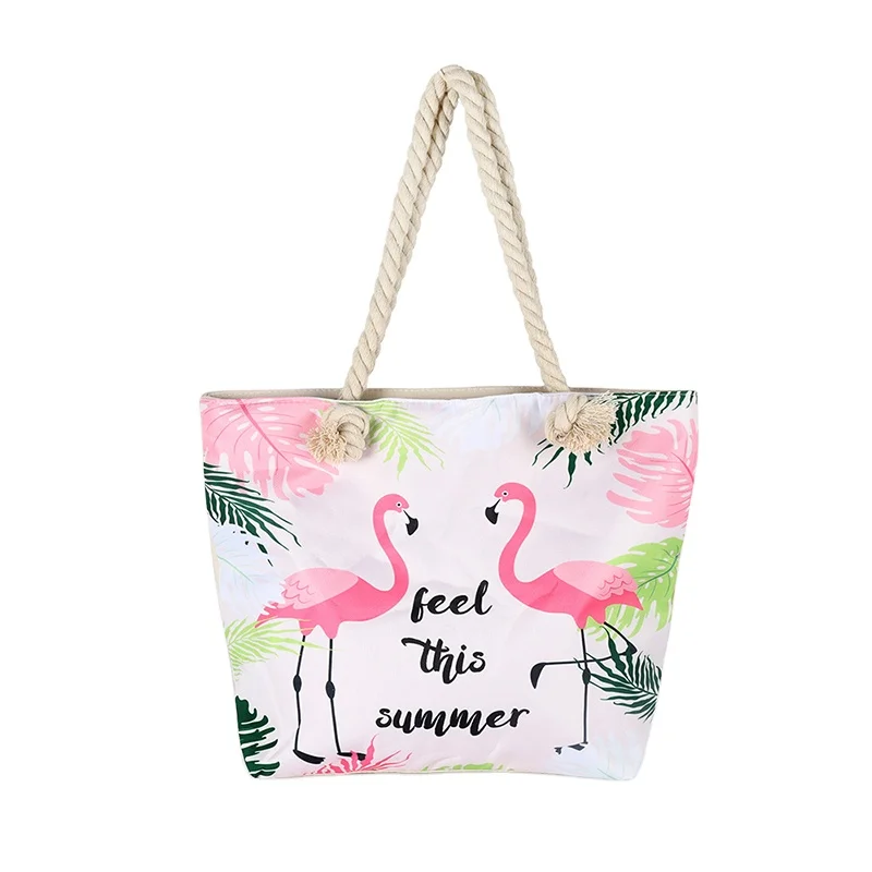 

Creative Thick Rope Flamingo Pattern Large-Capacity One-Shoulder Portable Women's Cotton Beach Tote, 1 color