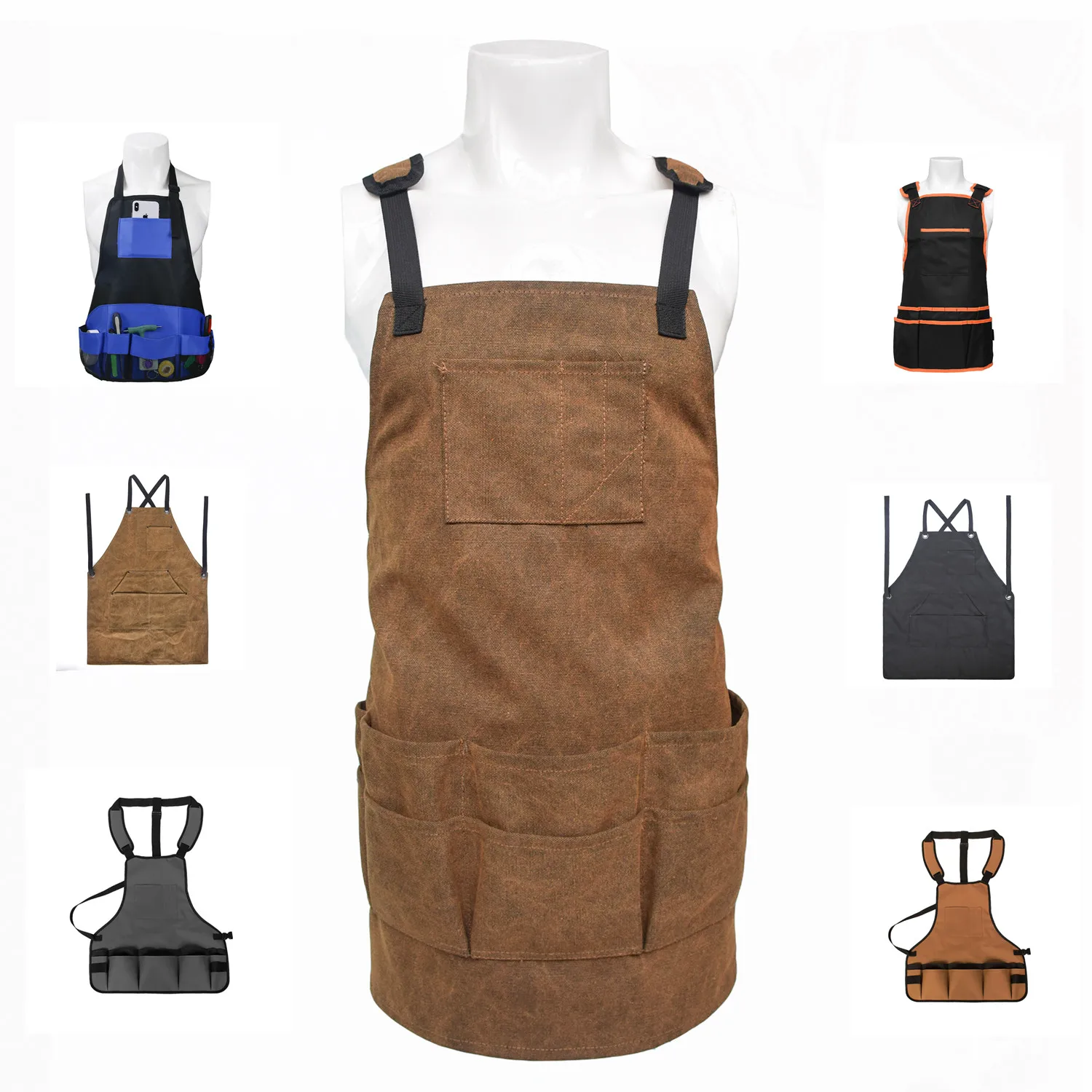 

Custom Logo Wholesale Adult Funny Full Heavy Duty Adjustable Restaurant Cooking Men Designer Cheap Kitchen Work Tool Apron Set, Multi