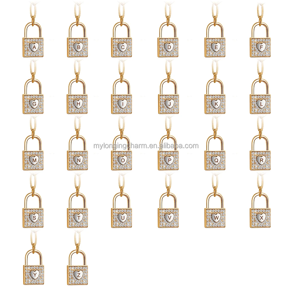 

Fashion Gold Plating Initial Alphabet Letter Lock Pendant Necklace For Women Girls