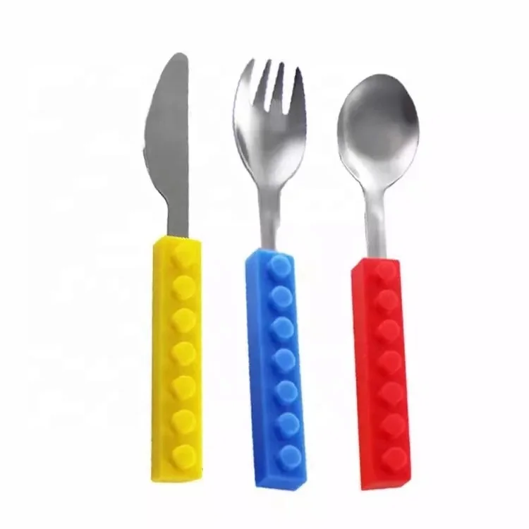 

Eco-friendly silicone tableware set Kitchen utensils Stainless steel silicone Folding Fork Knife Spoon for children kids baby, Customized color