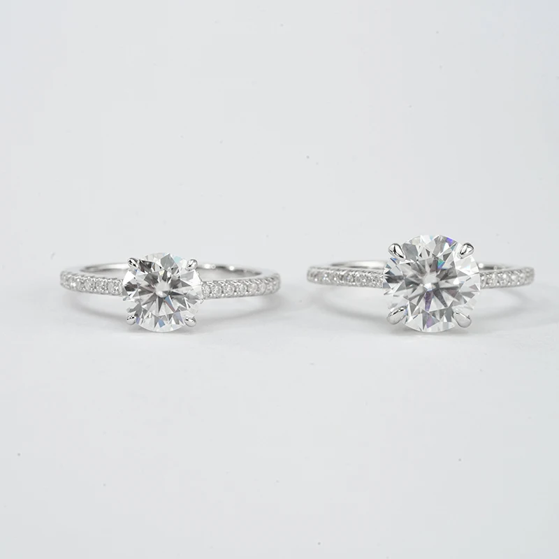 Starsgem 1/2 Ring Engagement Ring with 1ct 2ct Round Brilliant Cut Moissanite S925 Sterling Silver Pave Band Ring