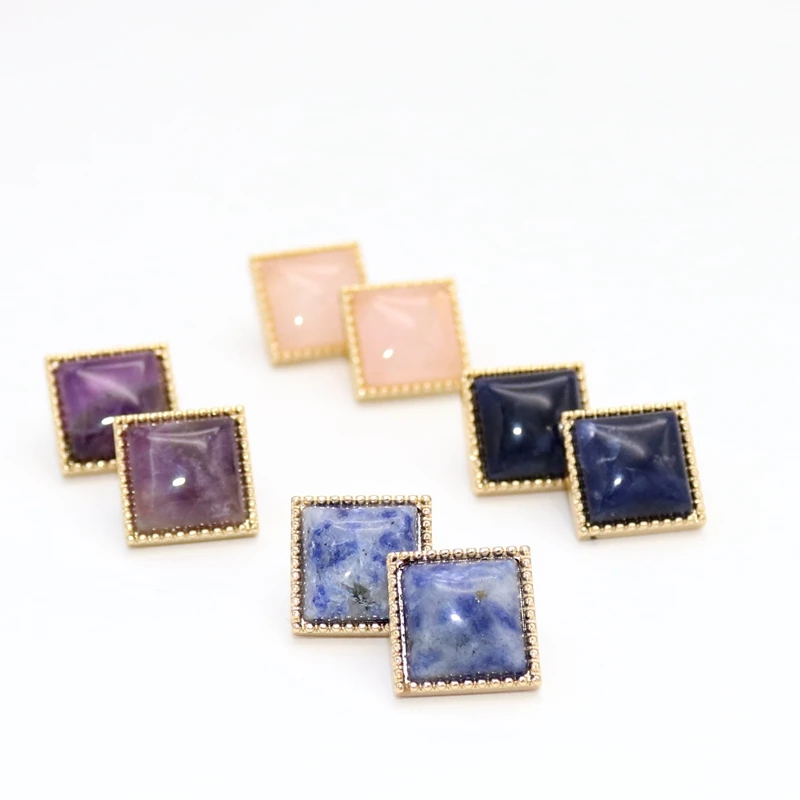 

Square Rose Pink Purple Crystal Stone Earrings Geometry Gold Color Brincos Pendientes Jewelry for Women