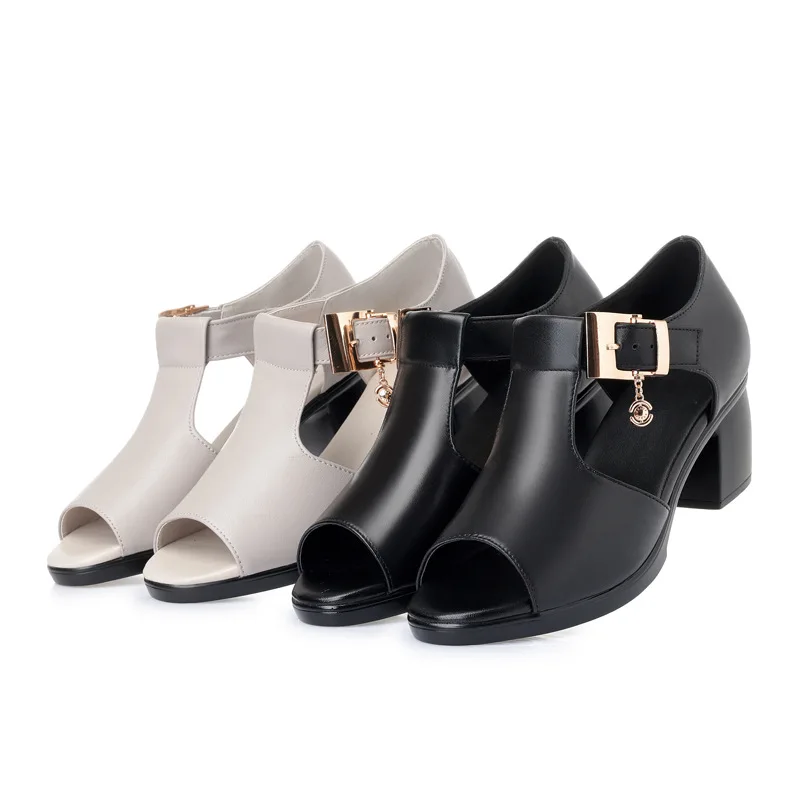 

Women Sandals Summer high Heel Fashion Sexy Fish Mouth Hollow Roman Sandals Thick With Beaded High Heels Female Sandals