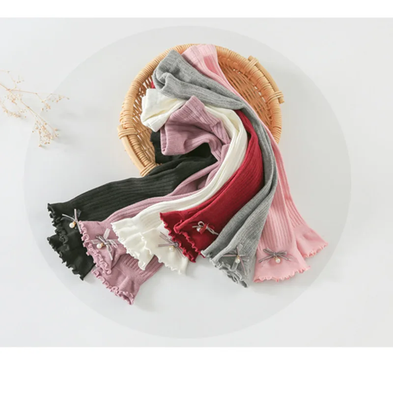 

Baby Knitted Cotton Candy Color Nine Pants Kids Strip Lace Render Tights