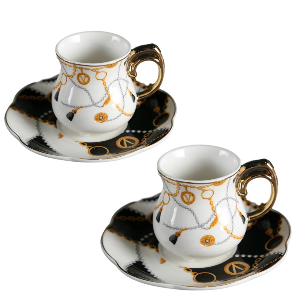 

SU66 2 Sets Ceramic Cup and Saucer Fashionable Design Coffee Cups and Saucers