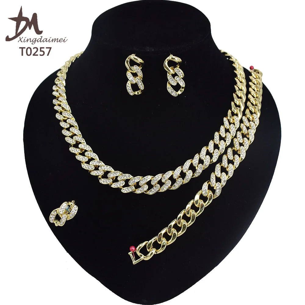 

T0257 High quality 18K gold plated women's hip hop jewelry set