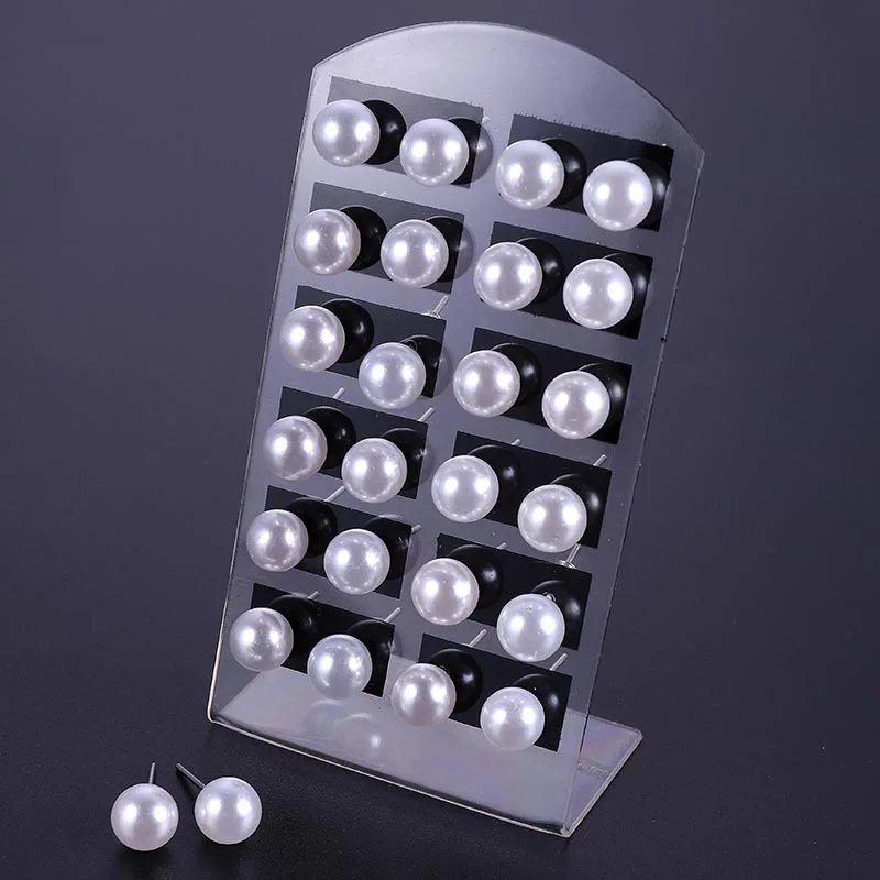 

12 pairs of 8mm simple pearl stud earrings jewellery sets for ladies, Picture shows