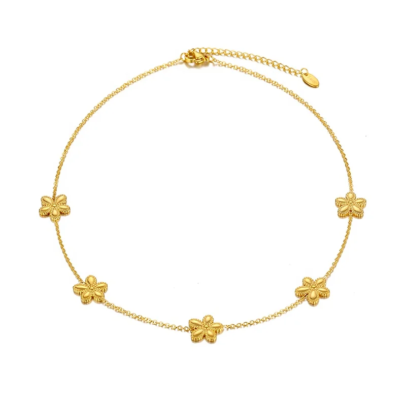 

18K Gold Plated Stainless Steel Chain Link Flower Charm Necklace for Women