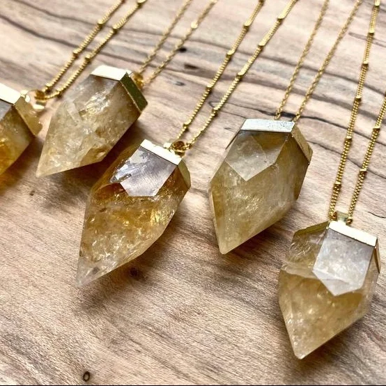 

BD-A1394 Raw Citrine Point Pendant Chain crystal Necklace,natural gemstone gold plating chain pendant necklace