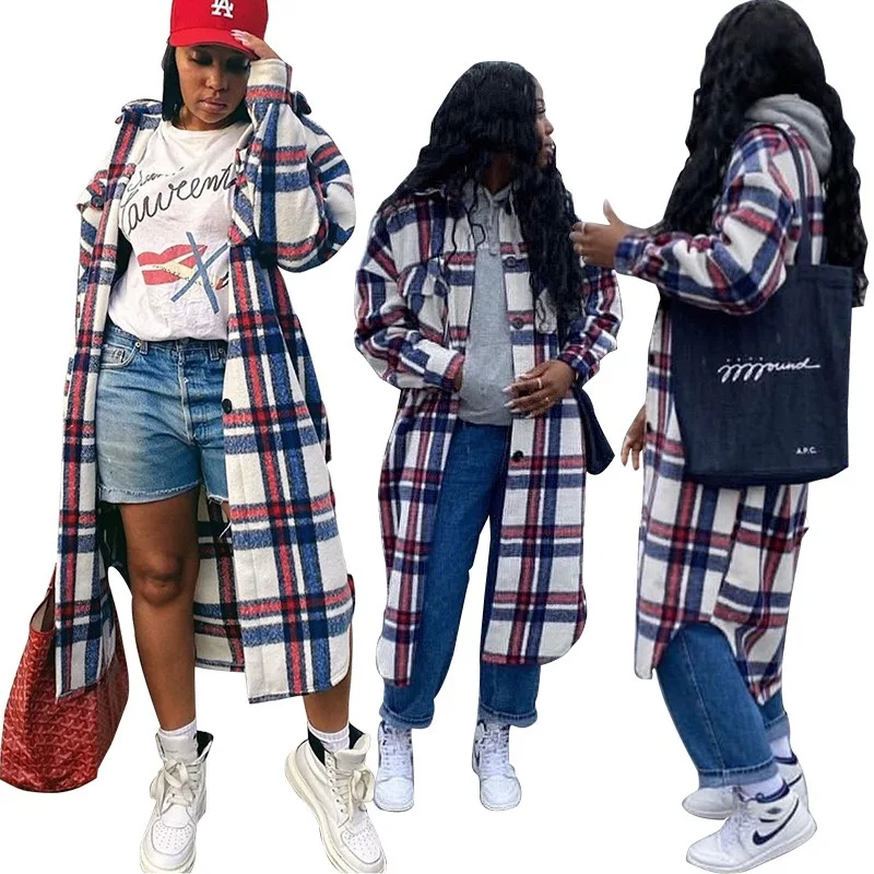 

20LD1007-30 fall women cardigan swallow tail square split plaid shirt coat Women Sweaters coat jacket