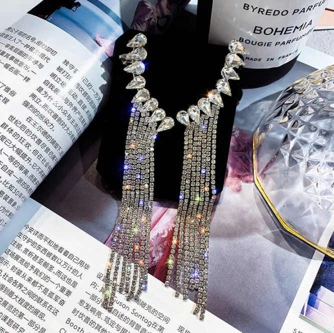 

Fashion Long Tassel Full Rhinestone Drop Earrings for Women Bijoux Shiny Water Drop Crystal Dangle Earrings Jewelry Gifts, Silver