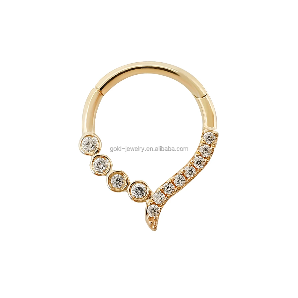 

Fine Jewelry 14k AU585 Solid Yellow Gold High Fashion Nose Rings Zircon Body Jewelry Lower Price Popular Design