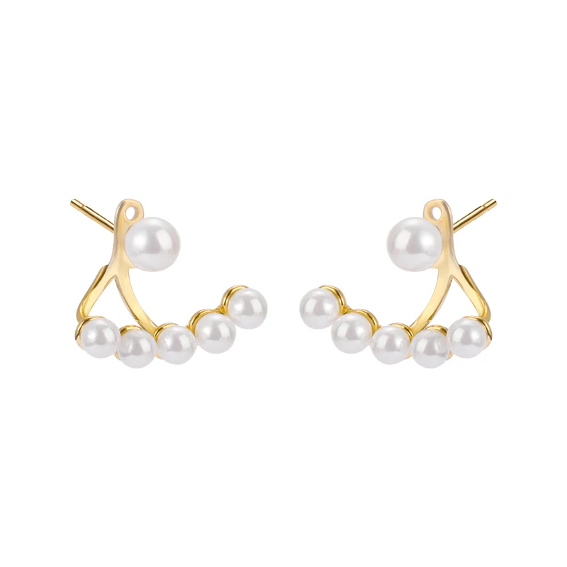 

Hot Fashion Girls Gold Plated Ear Stud 925 Silver Pearl Earring Jackets Jewelry