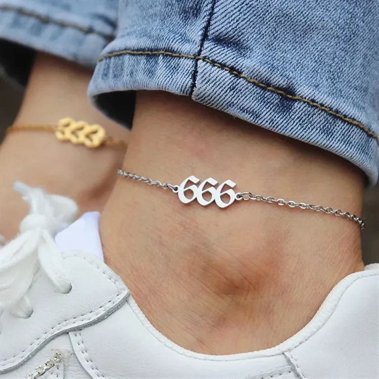 

Wholesale 18K Gold Stainless Steel Ankle Bracelet Jewelry Women Tarnish Free 111--999 Lucky Angel Number Anklet