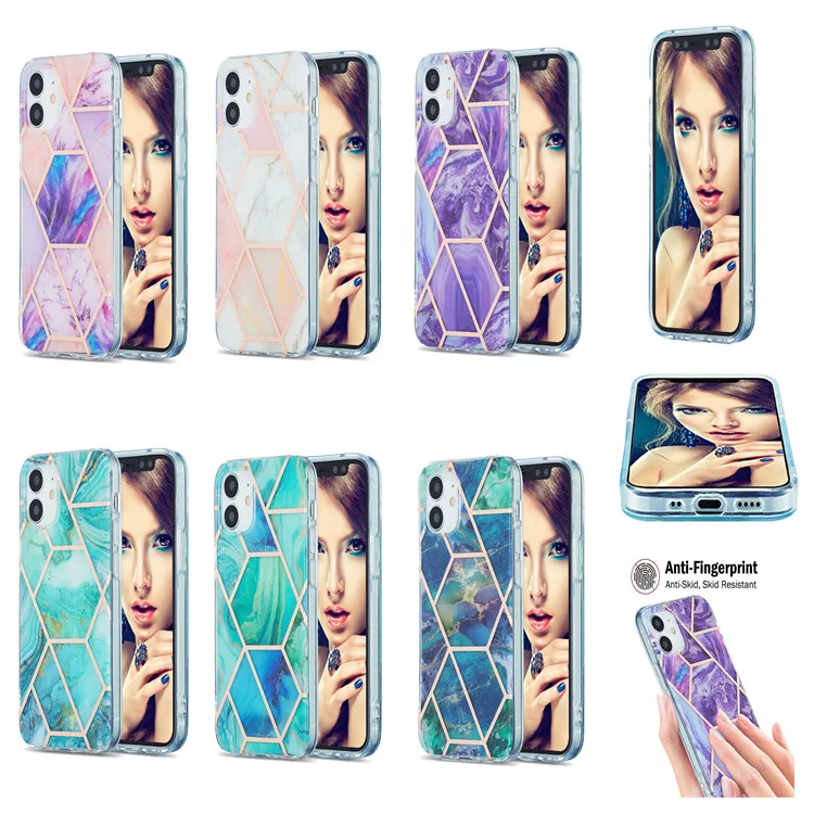 

Electroplate Geometric IMD Marble Phone Case For iPhone 12 11 Pro MAX 12 MiNi XS Max XR X SE 2020 8 7 Plus Back Protective Cover