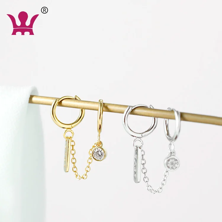 

double Ear hole earring temperament All-match 925 sterling silver personality earrings single piece, Platinum or gold