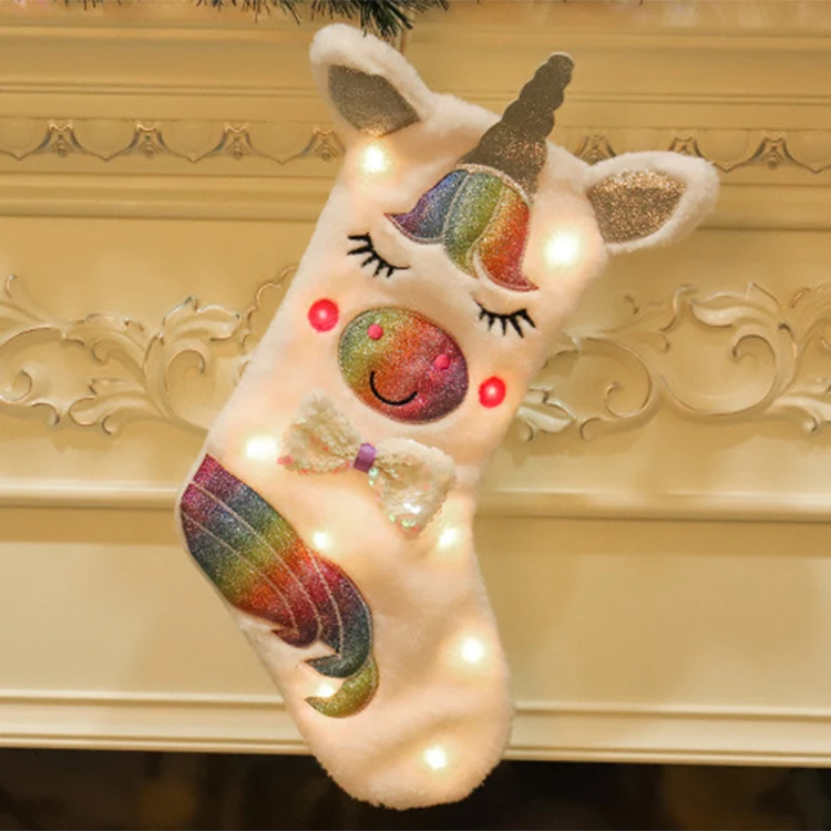 

2019 New Design Embroidery Fancy Unicorn Christmas Stocking Custom Large Hanging Christmas Stocking, As picture