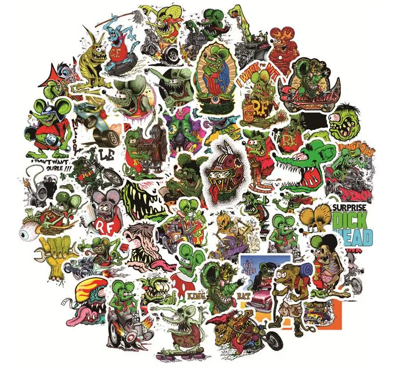 

50pcs Fink mouse surrounding horror personality stickers suitcase tablet phone helmet car motorcycle sticker, Cmyk