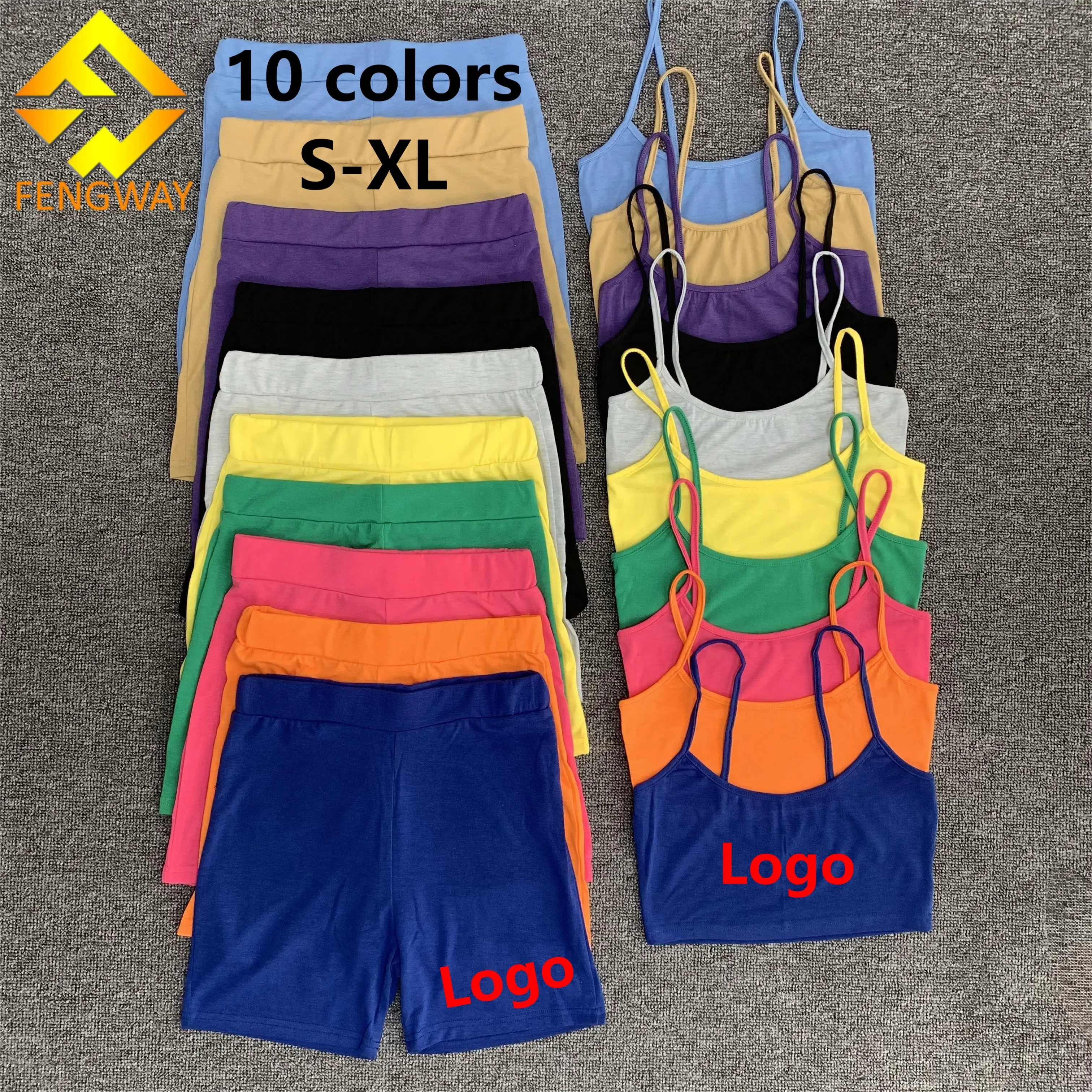 

S-XL Hot Selling 2021 Solid Crop Top Custom And Ladies Biker Shorts Two Piece Shorts Set Woman, White, yellow, gray, green, black, pink, blue