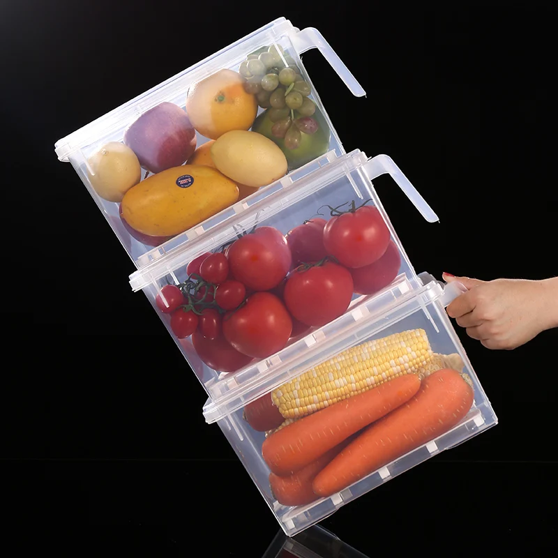 

Multifunction Kitchen Food Crisper Food Container Box Refrigerator Storage Box with Handle, Transparent white