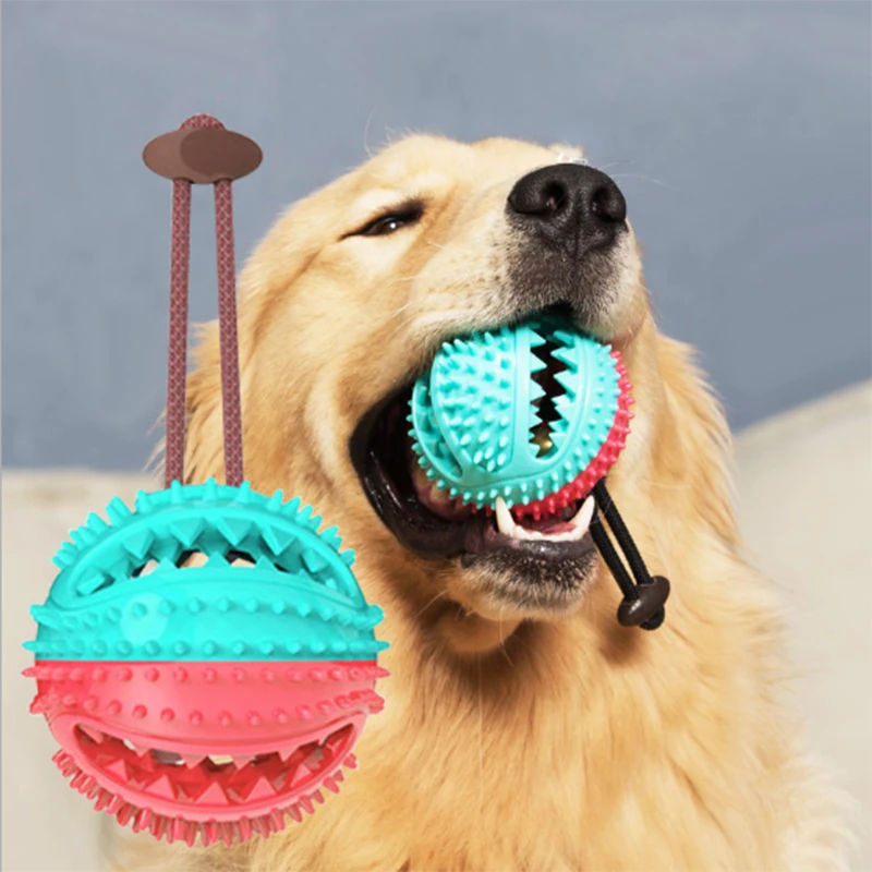 

Pet Dog Toys Food Ball Food Dispenser For Dogs Stretch Rubber Leaking Ball Interactive Chew Toys Tooth Cleaning Balls With Bell, Randomly sent