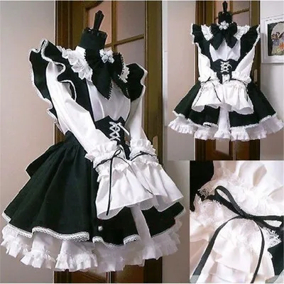 

Women Maid Outfit Anime Long Dress Men Cafe Costume Cosplay Costume Apron Dress Lolita Dresses Black and White