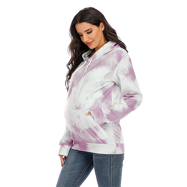 

womens Pregnant Maternity clothing Long Sleeves pockets tie dye floral print Breastfeeding Nursing Hoodie Sweatshirt Sweats, Tie dye red,blue and print