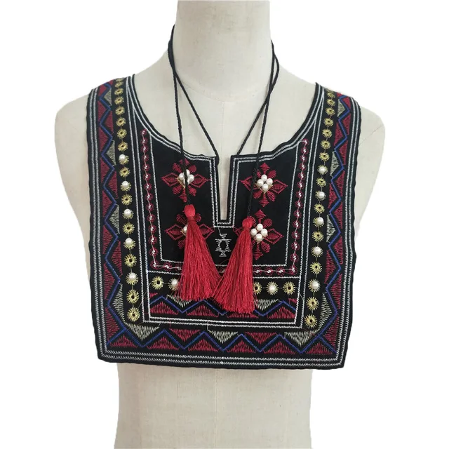 

Hot Sale Ethnic Style Embroidery Lace Neckline Neck Collar Dress Applique Motif Blouse Sewing Fabric Trims DIY Costume Patches
