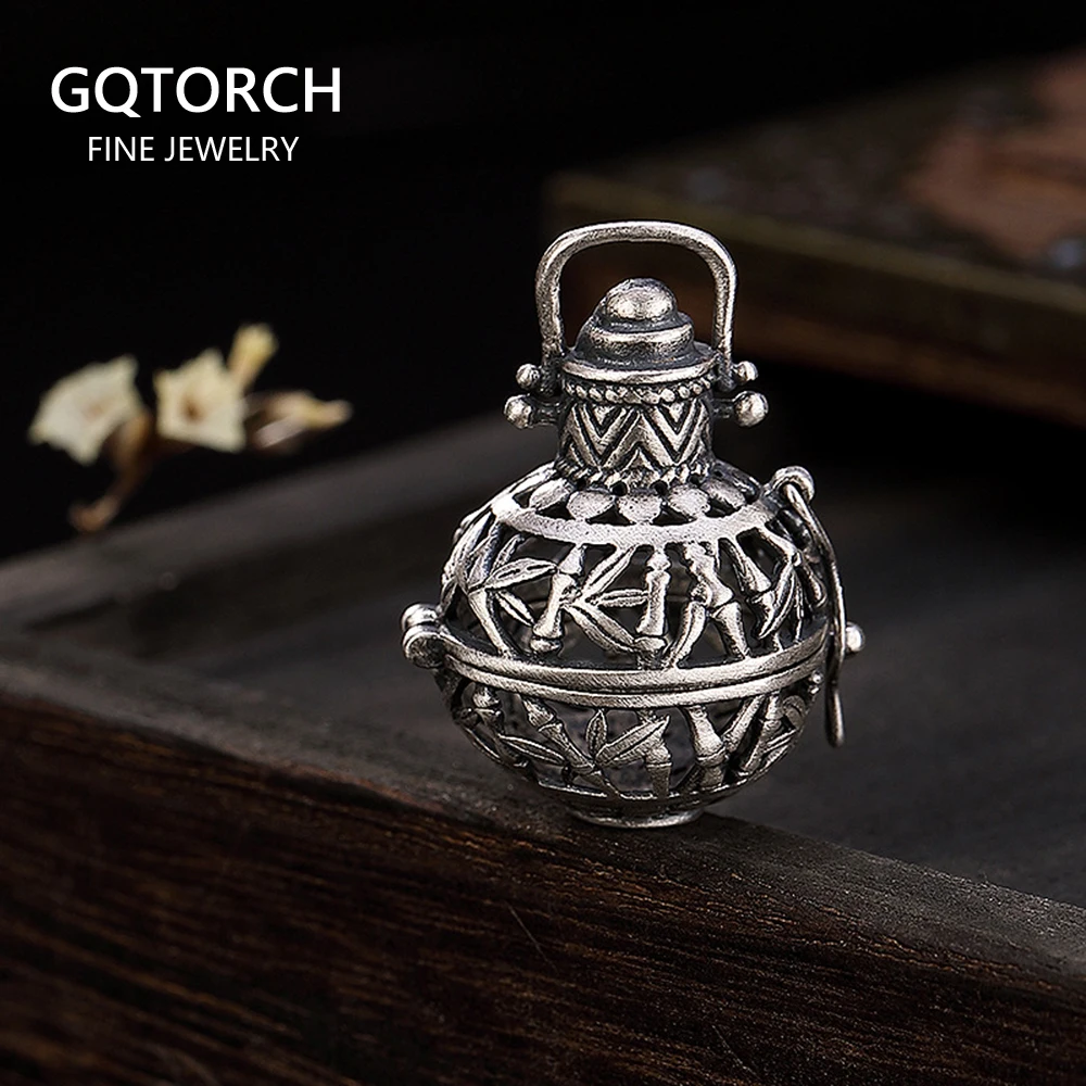 

Genuine 925 Sterling Silver Aromatherapy Necklace Pendant For Women With Hollow Bamboo Ethnic Amulets And Talismans Openable