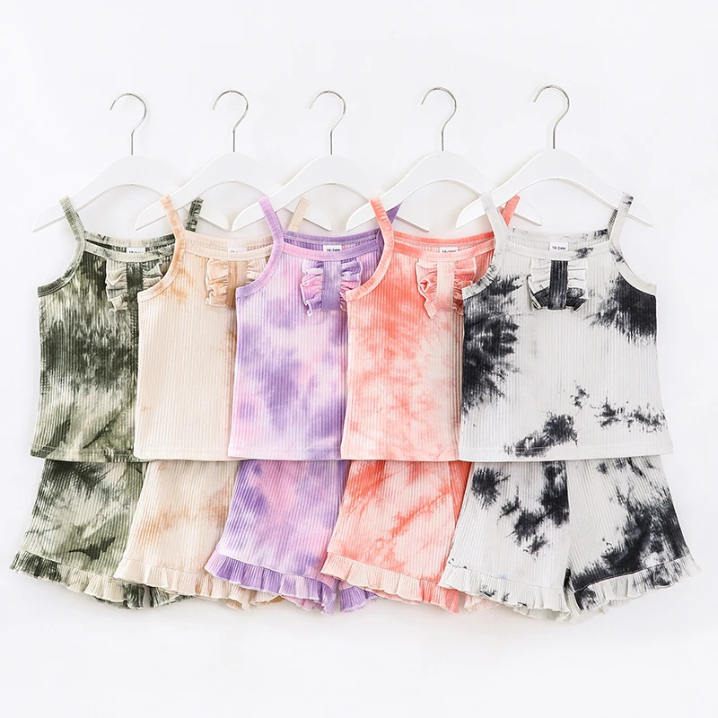 

Toddler Girl Tie-dye Halter Crop Top Sports Shorts Summer 2Pcs/Set Outits Baby Girl Sling Tube Top Summer Outfits, Pink/purple/green/white