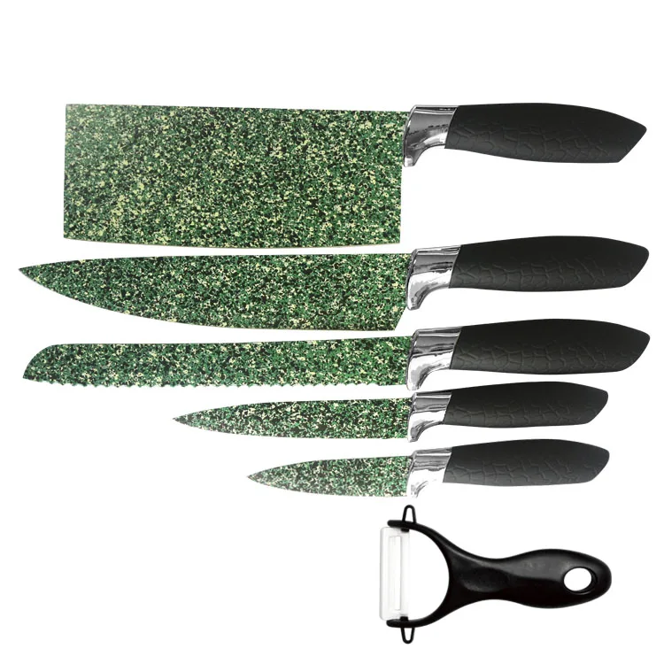 6 PcsTV Home Innovations marble Non-Stick knife set stainless steel chopper kitchen knife set
